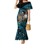 New Zealand Tui Bird Taiaha Mermaid Dress Maori Weapon Paua Shell Mix Silver Fern