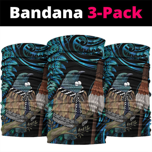 New Zealand Tui Bird Taiaha Neck Gaiter Maori Weapon Paua Shell Mix Silver Fern