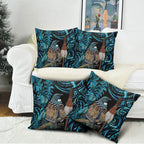 New Zealand Tui Bird Taiaha Pillow Cover Maori Weapon Paua Shell Mix Silver Fern