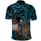 New Zealand Tui Bird Taiaha Polo Shirt Maori Weapon Paua Shell Mix Silver Fern
