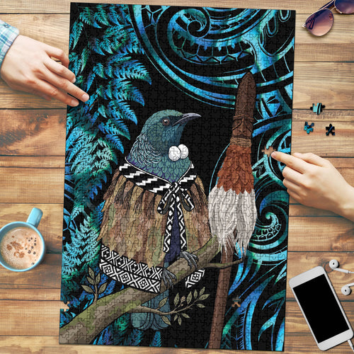 New Zealand Tui Bird Taiaha Puzzle Maori Weapon Paua Shell Mix Silver Fern