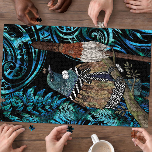 New Zealand Tui Bird Taiaha Puzzle Maori Weapon Paua Shell Mix Silver Fern