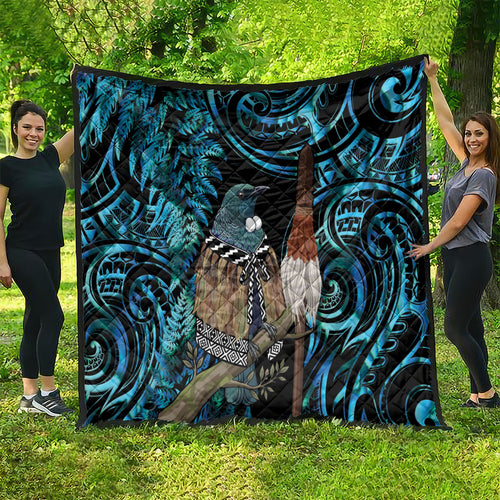 New Zealand Tui Bird Taiaha Quilt Maori Weapon Paua Shell Mix Silver Fern