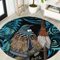 New Zealand Tui Bird Taiaha Round Carpet Maori Weapon Paua Shell Mix Silver Fern