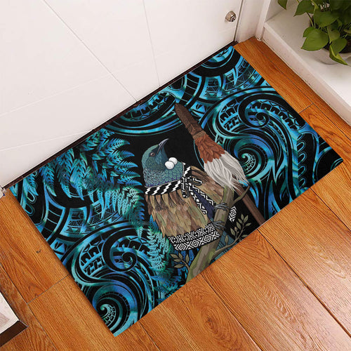 New Zealand Tui Bird Taiaha Rubber Doormat Maori Weapon Paua Shell Mix Silver Fern