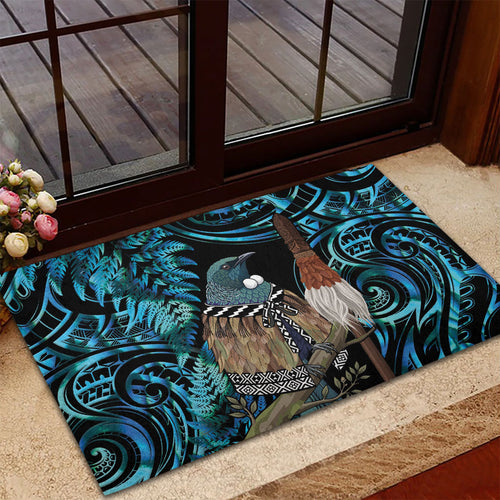 New Zealand Tui Bird Taiaha Rubber Doormat Maori Weapon Paua Shell Mix Silver Fern