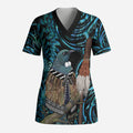 New Zealand Tui Bird Taiaha Scrub Top Maori Weapon Paua Shell Mix Silver Fern