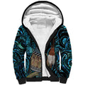 New Zealand Tui Bird Taiaha Sherpa Hoodie Maori Weapon Paua Shell Mix Silver Fern