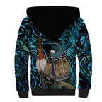 New Zealand Tui Bird Taiaha Sherpa Hoodie Maori Weapon Paua Shell Mix Silver Fern