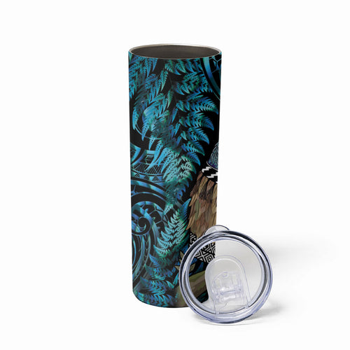 New Zealand Tui Bird Taiaha Skinny Tumbler Maori Weapon Paua Shell Mix Silver Fern