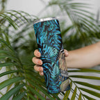 New Zealand Tui Bird Taiaha Skinny Tumbler Maori Weapon Paua Shell Mix Silver Fern