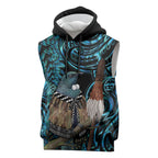 New Zealand Tui Bird Taiaha Sleeveless Hoodie Maori Weapon Paua Shell Mix Silver Fern