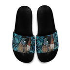 New Zealand Tui Bird Taiaha Slide Sandals Maori Weapon Paua Shell Mix Silver Fern