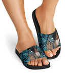 New Zealand Tui Bird Taiaha Slide Sandals Maori Weapon Paua Shell Mix Silver Fern