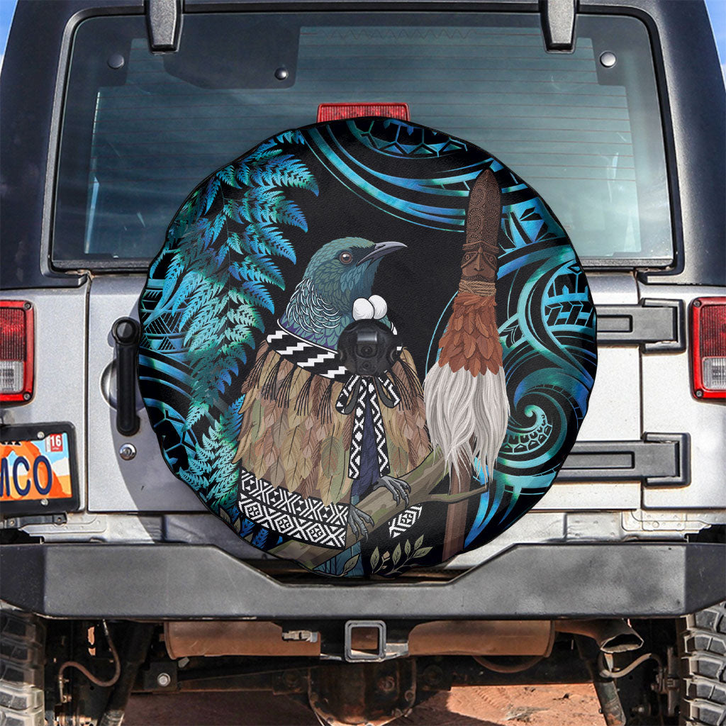 New Zealand Tui Bird Taiaha Spare Tire Cover Maori Weapon Paua Shell Mix Silver Fern