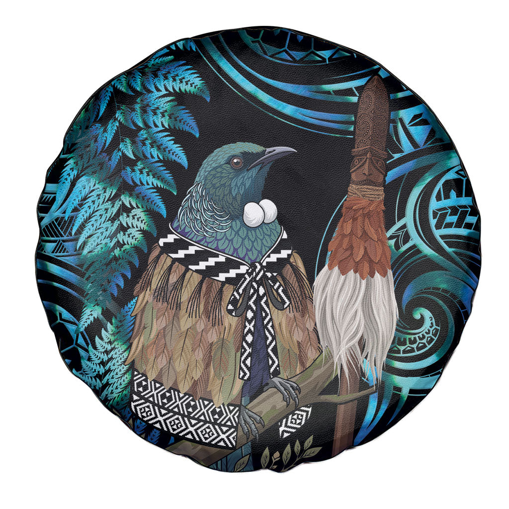 New Zealand Tui Bird Taiaha Spare Tire Cover Maori Weapon Paua Shell Mix Silver Fern