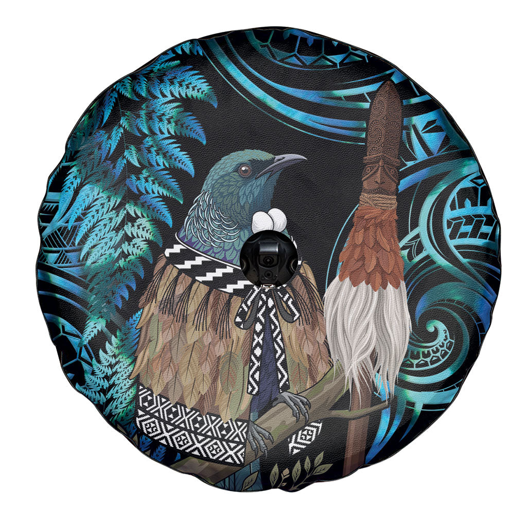 New Zealand Tui Bird Taiaha Spare Tire Cover Maori Weapon Paua Shell Mix Silver Fern