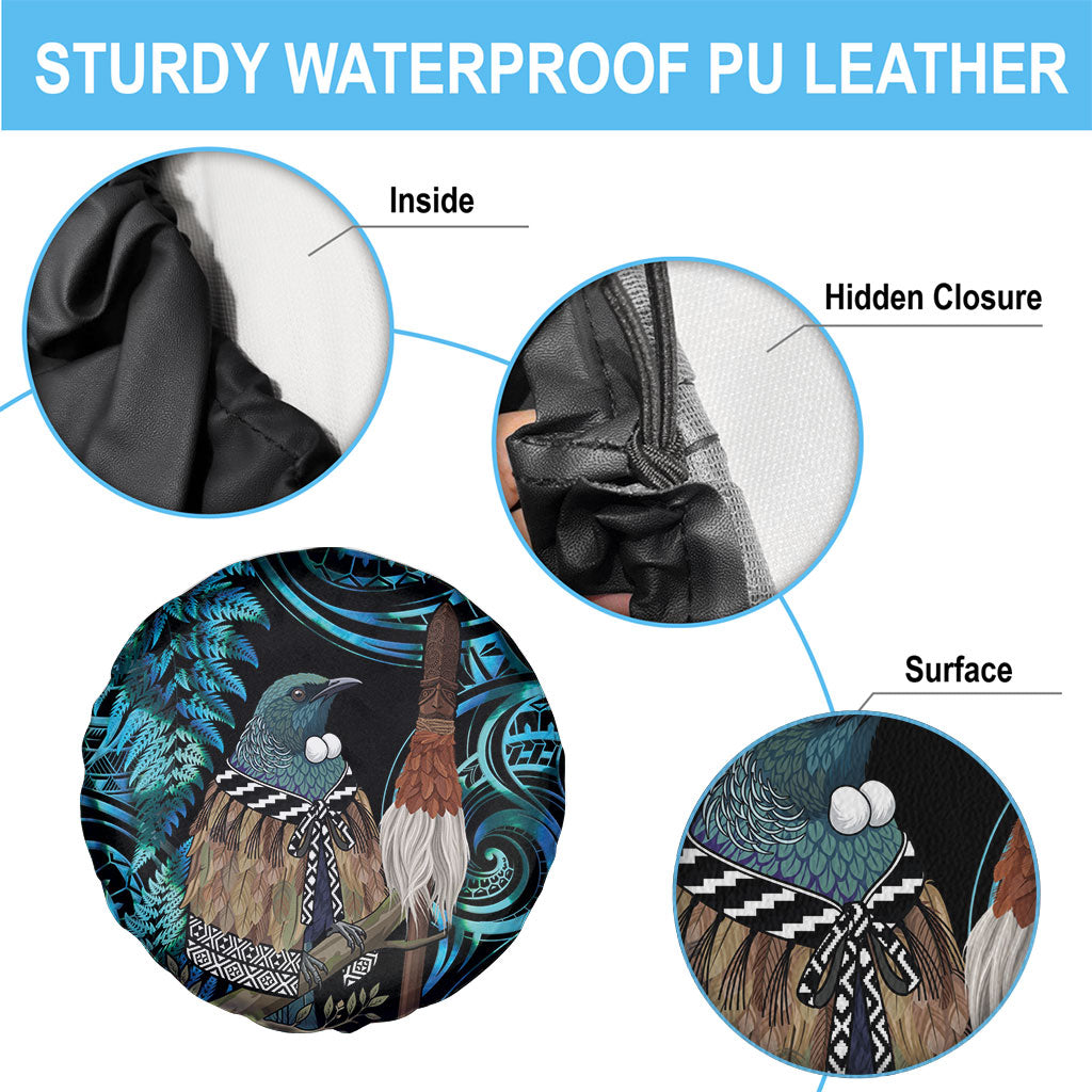 New Zealand Tui Bird Taiaha Spare Tire Cover Maori Weapon Paua Shell Mix Silver Fern