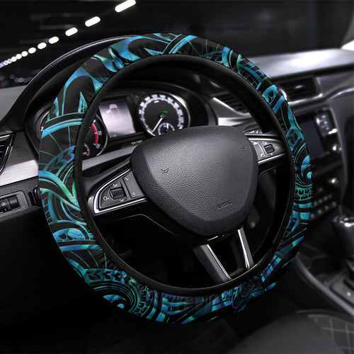 New Zealand Tui Bird Taiaha Steering Wheel Cover Maori Weapon Paua Shell Mix Silver Fern