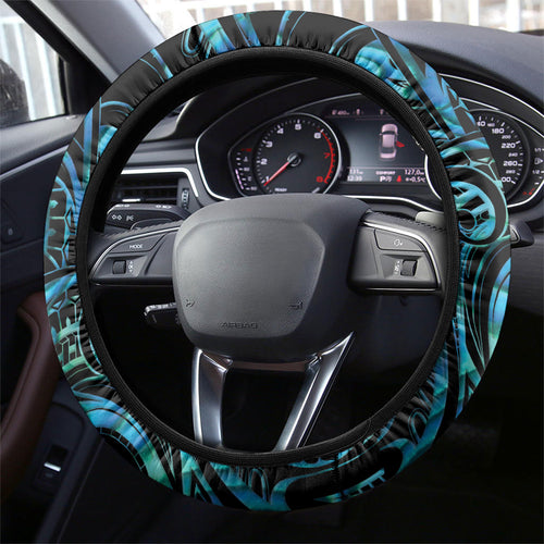 New Zealand Tui Bird Taiaha Steering Wheel Cover Maori Weapon Paua Shell Mix Silver Fern