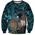 New Zealand Tui Bird Taiaha Sweatshirt Maori Weapon Paua Shell Mix Silver Fern