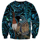 New Zealand Tui Bird Taiaha Sweatshirt Maori Weapon Paua Shell Mix Silver Fern