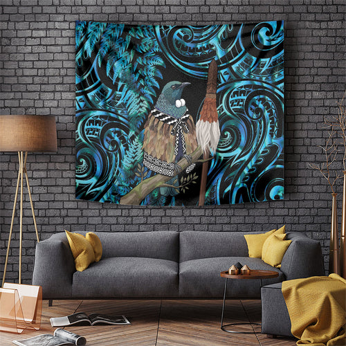 New Zealand Tui Bird Taiaha Tapestry Maori Weapon Paua Shell Mix Silver Fern