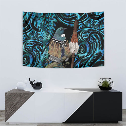 New Zealand Tui Bird Taiaha Tapestry Maori Weapon Paua Shell Mix Silver Fern