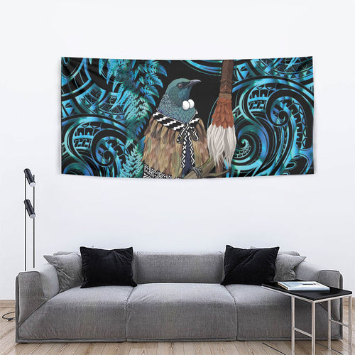 New Zealand Tui Bird Taiaha Tapestry Maori Weapon Paua Shell Mix Silver Fern