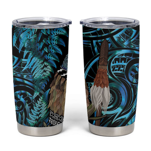 New Zealand Tui Bird Taiaha Tumbler Cup Maori Weapon Paua Shell Mix Silver Fern