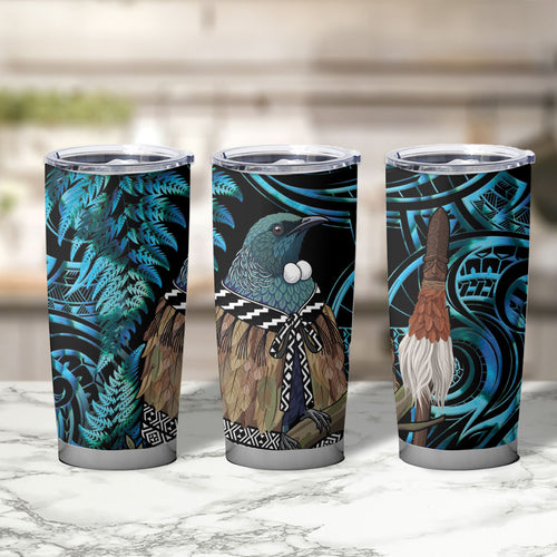 New Zealand Tui Bird Taiaha Tumbler Cup Maori Weapon Paua Shell Mix Silver Fern