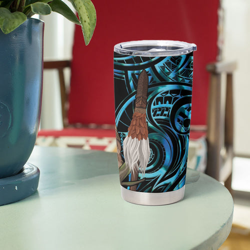New Zealand Tui Bird Taiaha Tumbler Cup Maori Weapon Paua Shell Mix Silver Fern