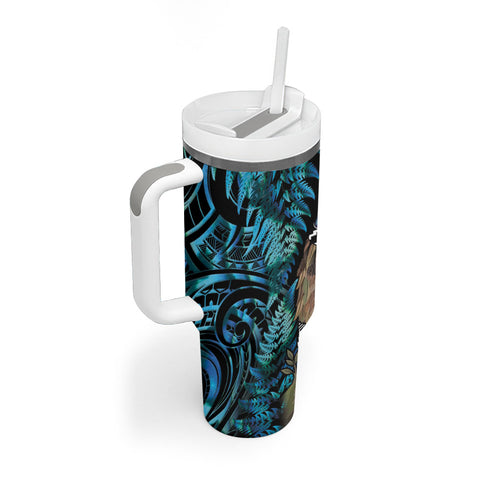 New Zealand Tui Bird Taiaha Tumbler With Handle Maori Weapon Paua Shell Mix Silver Fern
