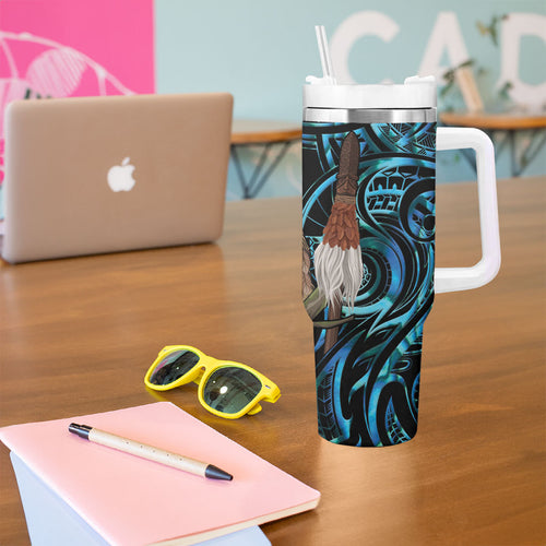 New Zealand Tui Bird Taiaha Tumbler With Handle Maori Weapon Paua Shell Mix Silver Fern
