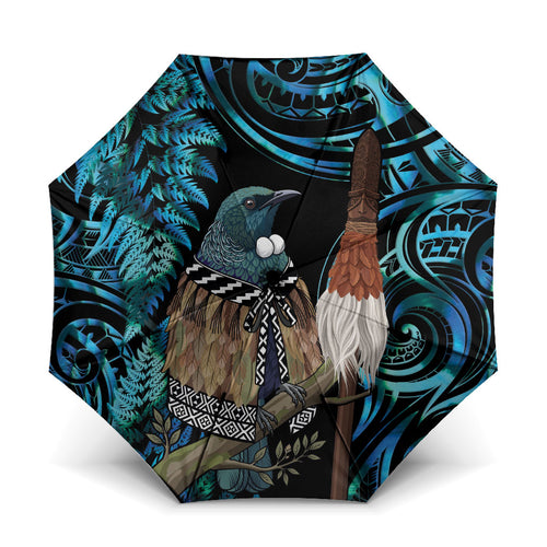 New Zealand Tui Bird Taiaha Umbrella Maori Weapon Paua Shell Mix Silver Fern