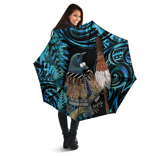 New Zealand Tui Bird Taiaha Umbrella Maori Weapon Paua Shell Mix Silver Fern