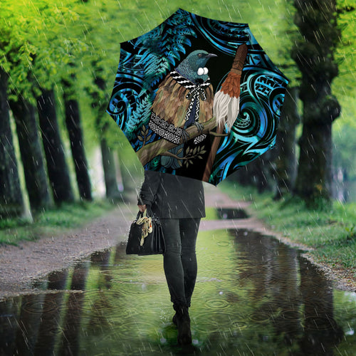 New Zealand Tui Bird Taiaha Umbrella Maori Weapon Paua Shell Mix Silver Fern