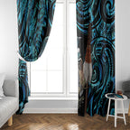 New Zealand Tui Bird Taiaha Window Curtain Maori Weapon Paua Shell Mix Silver Fern