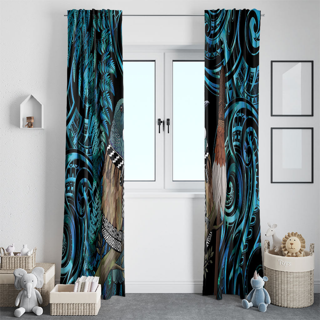 New Zealand Tui Bird Taiaha Window Curtain Maori Weapon Paua Shell Mix Silver Fern