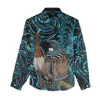 New Zealand Tui Bird Taiaha Women Casual Shirt Maori Weapon Paua Shell Mix Silver Fern