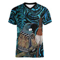 New Zealand Tui Bird Taiaha Women V-Neck T-Shirt Maori Weapon Paua Shell Mix Silver Fern