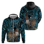New Zealand Tui Bird Taiaha Zip Hoodie Maori Weapon Paua Shell Mix Silver Fern