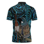 New Zealand Tui Bird Taiaha Zipper Polo Shirt Maori Weapon Paua Shell Mix Silver Fern