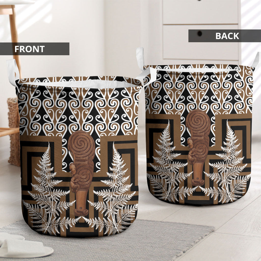 Wahaika New Zealand Laundry Basket Maori Weapon Kowhaiwhai Fern Poutama Motifs