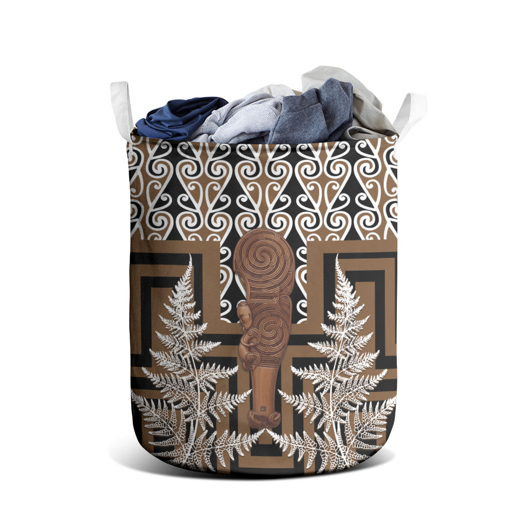 Wahaika New Zealand Laundry Basket Maori Weapon Kowhaiwhai Fern Poutama Motifs