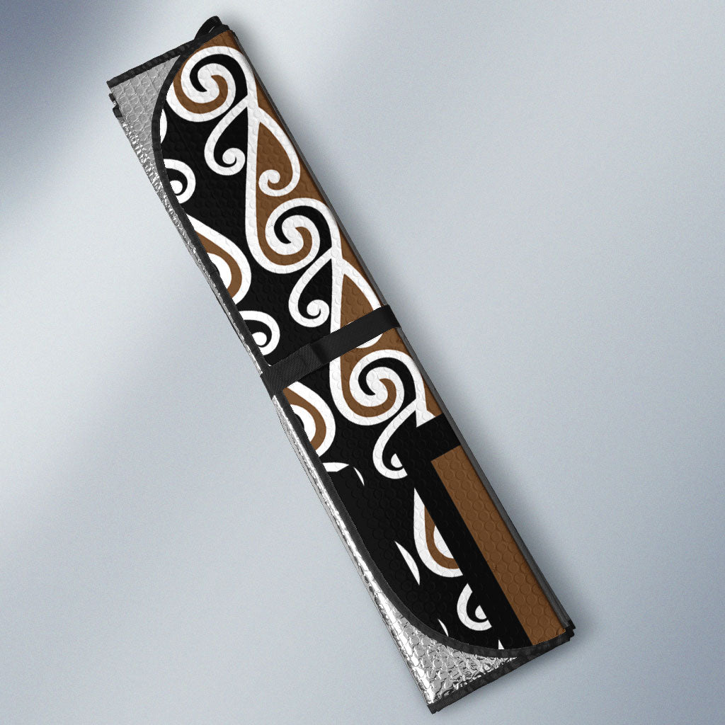 Wahaika New Zealand Auto Sun Shade Maori Weapon Kowhaiwhai Fern Poutama Motifs