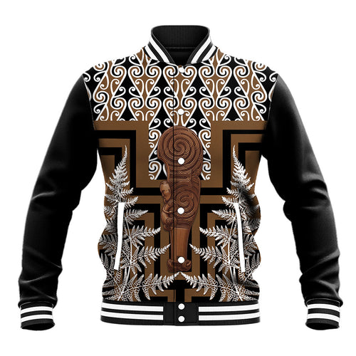 Wahaika New Zealand Baseball Jacket Maori Weapon Kowhaiwhai Fern Poutama Motifs