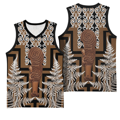 Wahaika New Zealand Basketball Jersey Maori Weapon Kowhaiwhai Fern Poutama Motifs