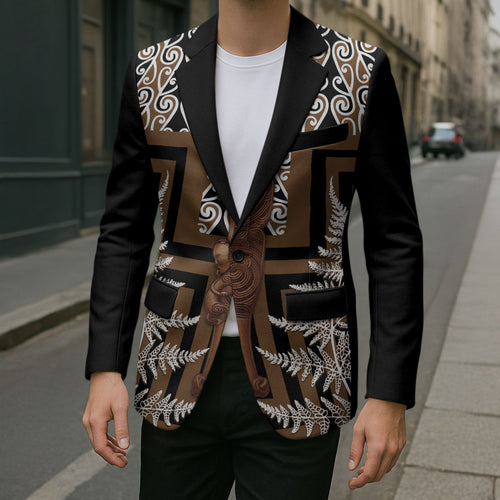 Wahaika New Zealand Blazer Maori Weapon Kowhaiwhai Fern Poutama Motifs