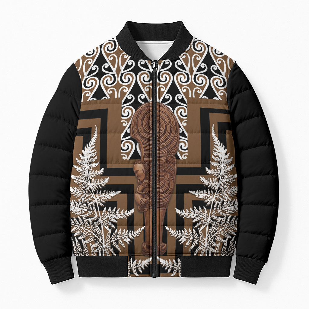 Wahaika New Zealand Bomber Puffer Jacket Maori Weapon Kowhaiwhai Fern Poutama Motifs